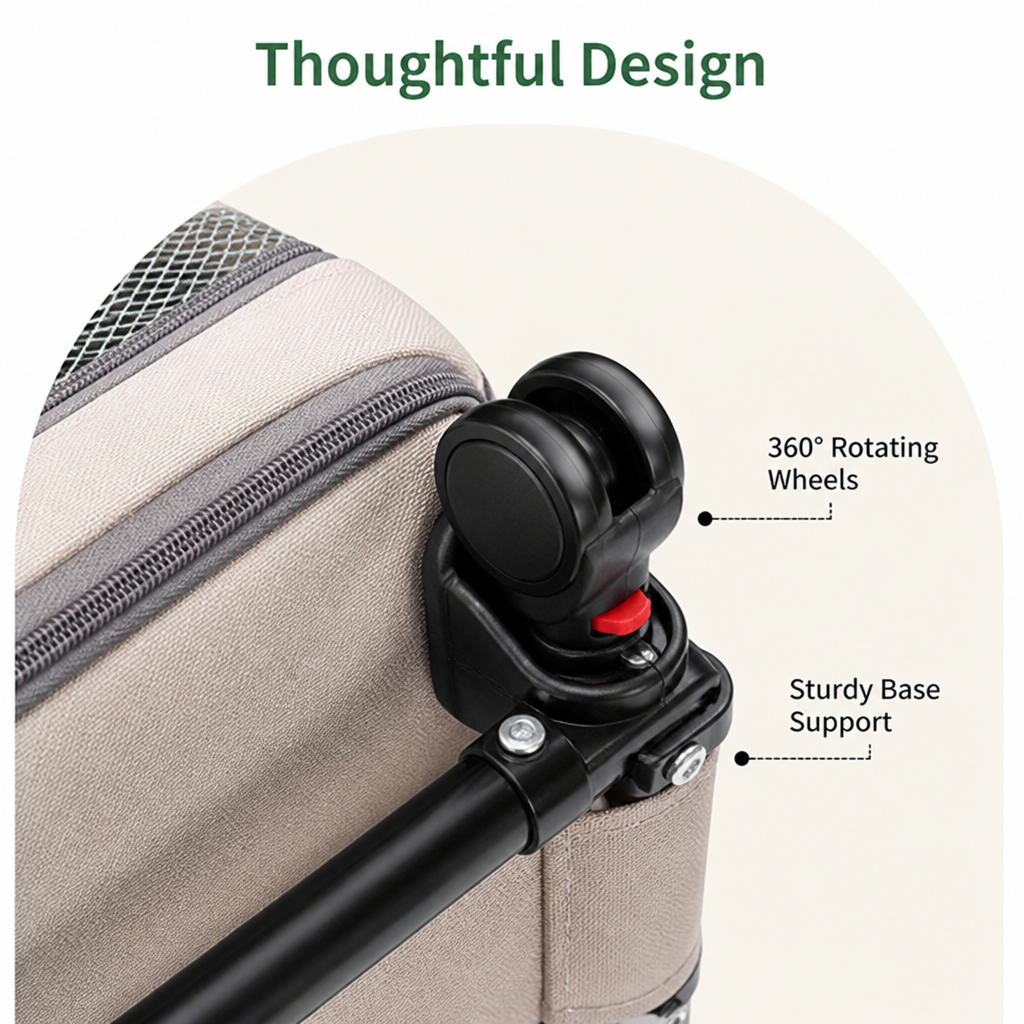 DogBedHouse Wheeled Trolley & Seatbelt-Secured Cat Carrier (Removable Stand)