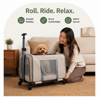DogBedHouse Wheeled Trolley & Seatbelt-Secured Cat Carrier (Removable Stand)