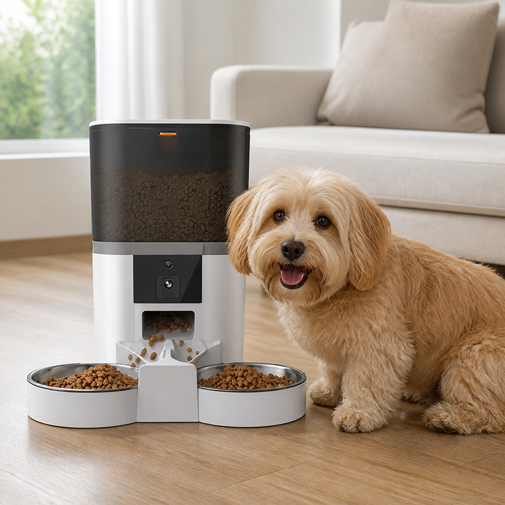 DogBedHouse WiFi App Control & Stainless Steel Bowl Pet Feeder