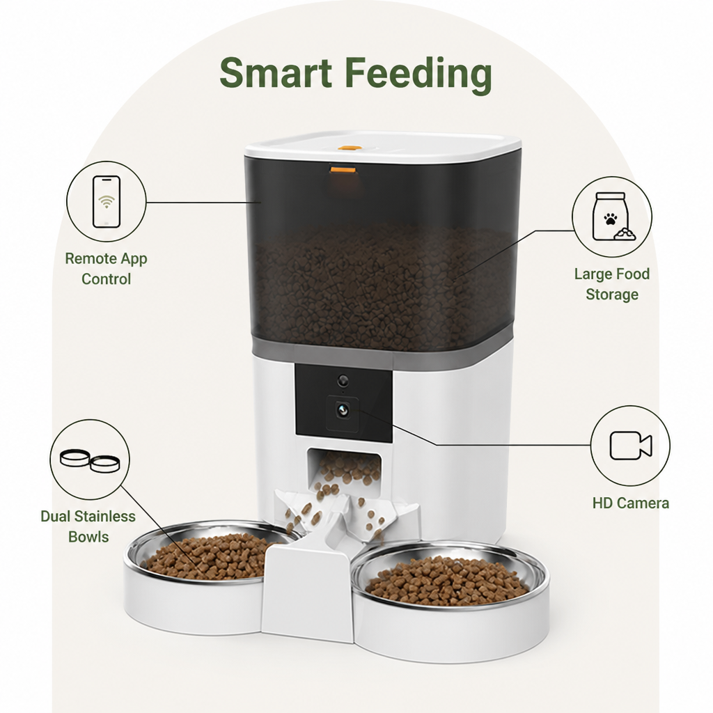 DogBedHouse WiFi App Control & Stainless Steel Bowl Pet Feeder