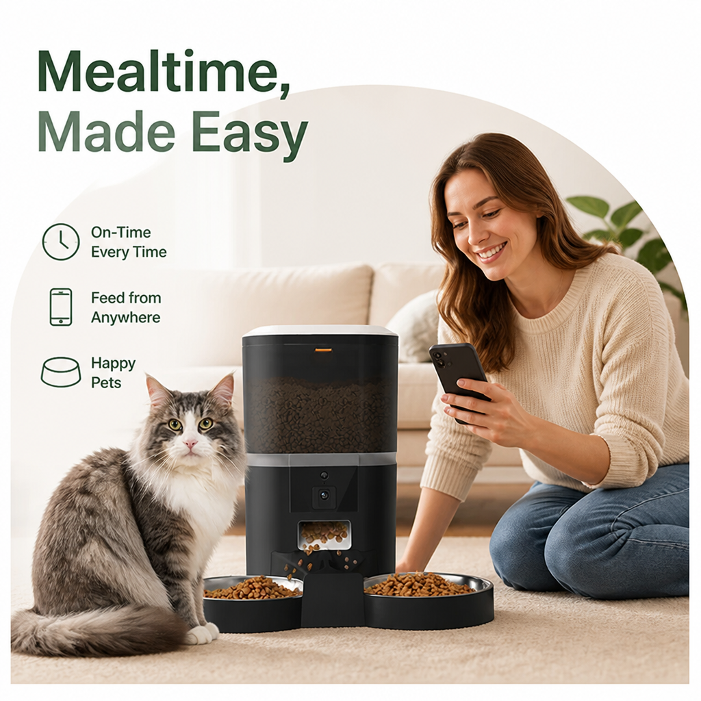 DogBedHouse WiFi App Control & Stainless Steel Bowl Pet Feeder