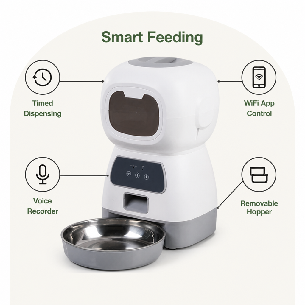 DogBedHouse WiFi App-Controlled & Portion-Control Automatic Pet Feeder (Removable Hopper)