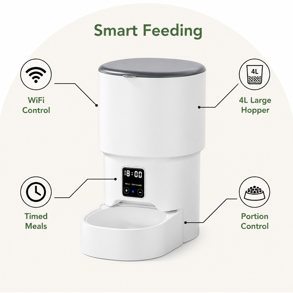 DogBedHouse WiFi App-Controlled & Portion Control Pet Feeder (4L Hopper)