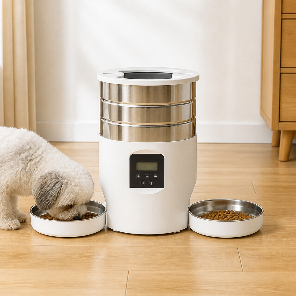 DogBedHouse WiFi & Button Programmable Pet Feeder (4L, Stainless Bowls)