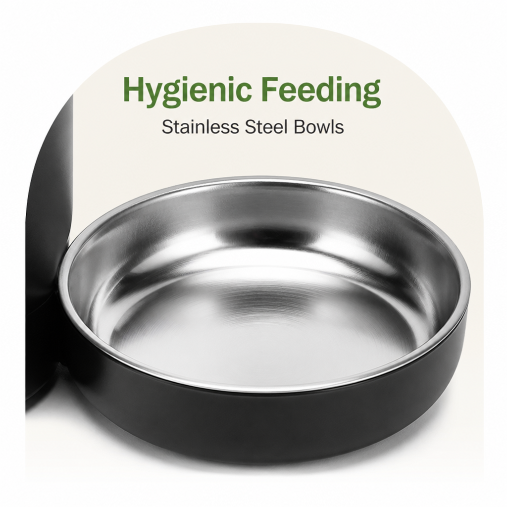 DogBedHouse WiFi & Button Programmable Pet Feeder (4L, Stainless Bowls)