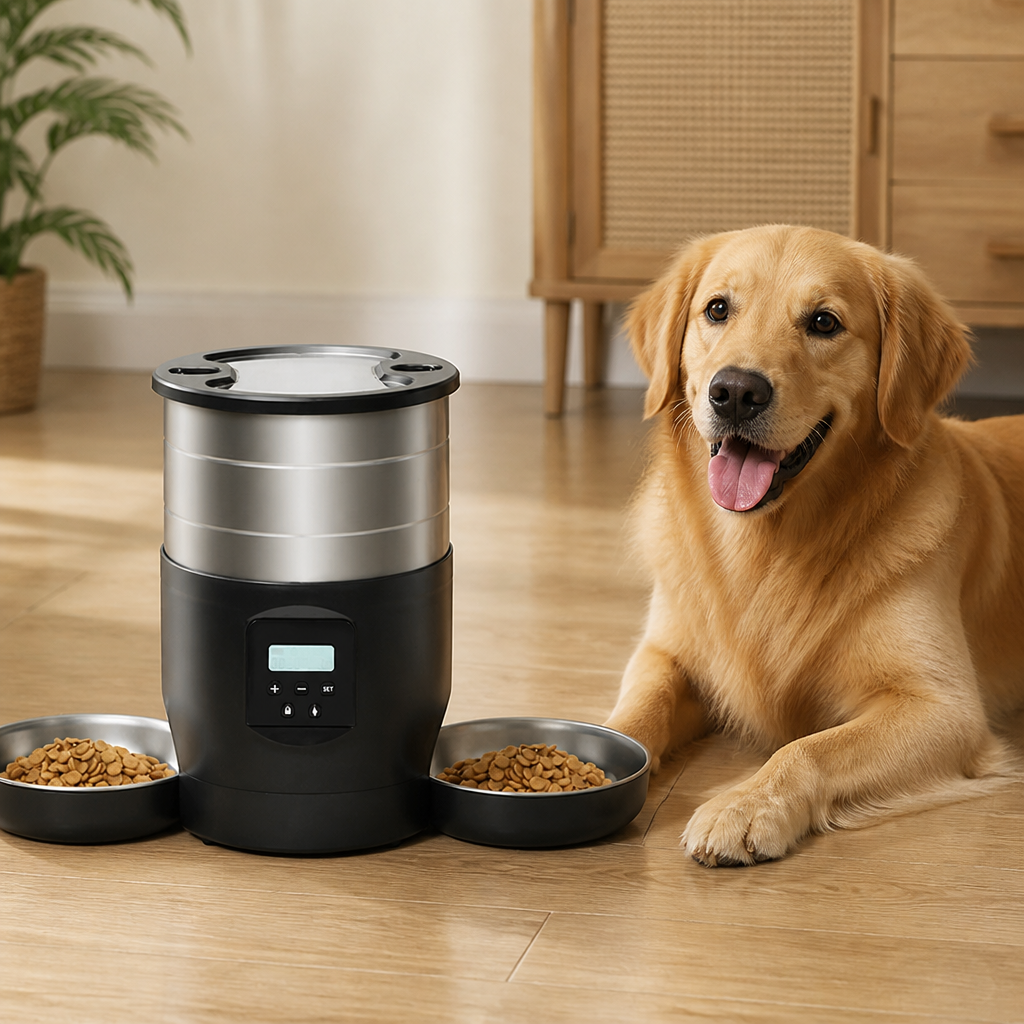 DogBedHouse WiFi & Button Programmable Pet Feeder (4L, Stainless Bowls)