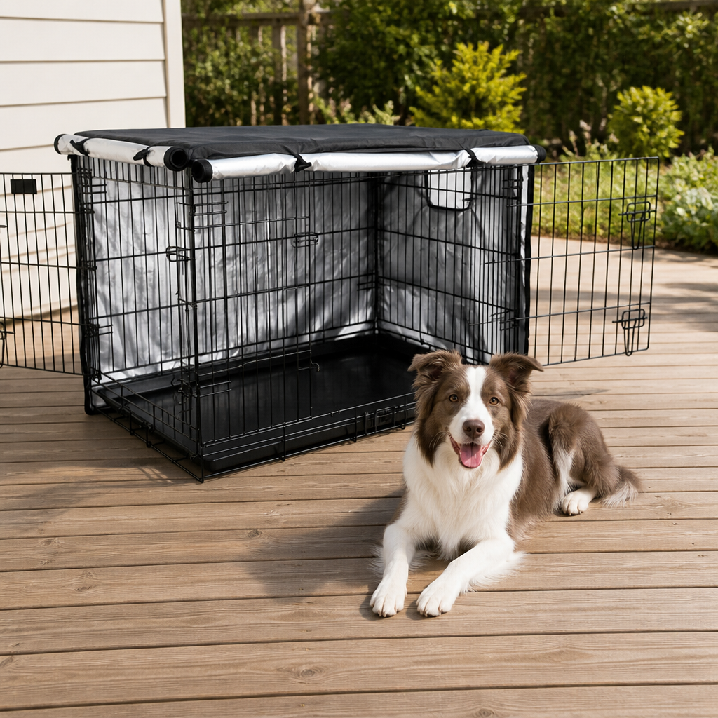 DogBedHouse Windproof Oxford & Two-Zip Doors Dog Crate Cover