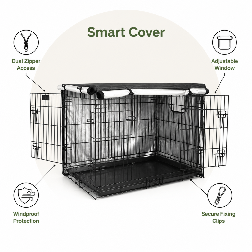 DogBedHouse Windproof Oxford & Two-Zip Doors Dog Crate Cover