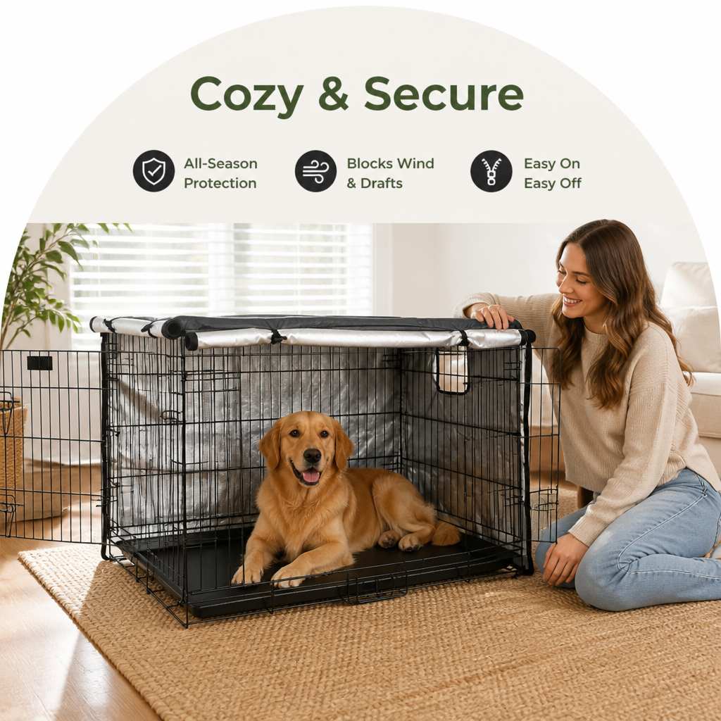 DogBedHouse Windproof Oxford & Two-Zip Doors Dog Crate Cover