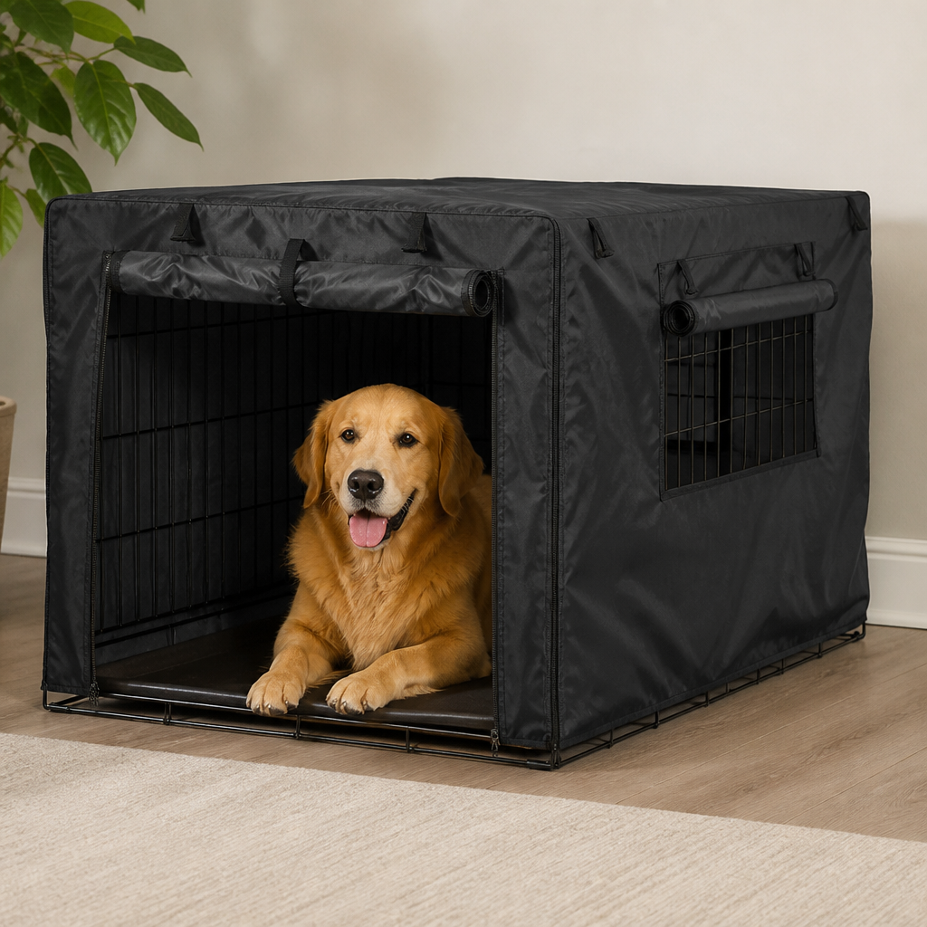 DogBedHouse Windproof Oxford & Two-Zip Doors Dog Crate Cover