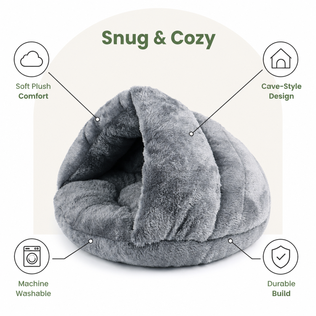 DogBedHouse Winter Warm Plush & Washable Cat & Small Dog Bed