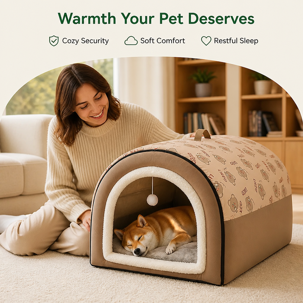 DogBedHouse Winter-Warm Plush & Washable Dog Bed