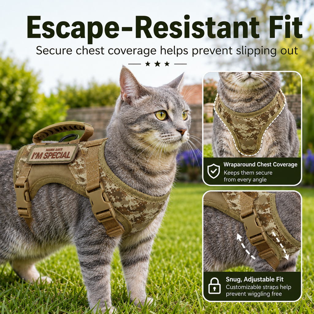 Escape-Resistant Adjustable Breathable Mesh Cat Harness (Vest-Style)