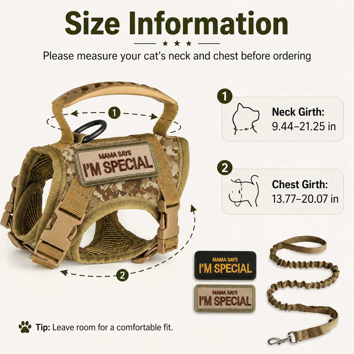 Escape-Resistant Adjustable Breathable Mesh Cat Harness (Vest-Style)