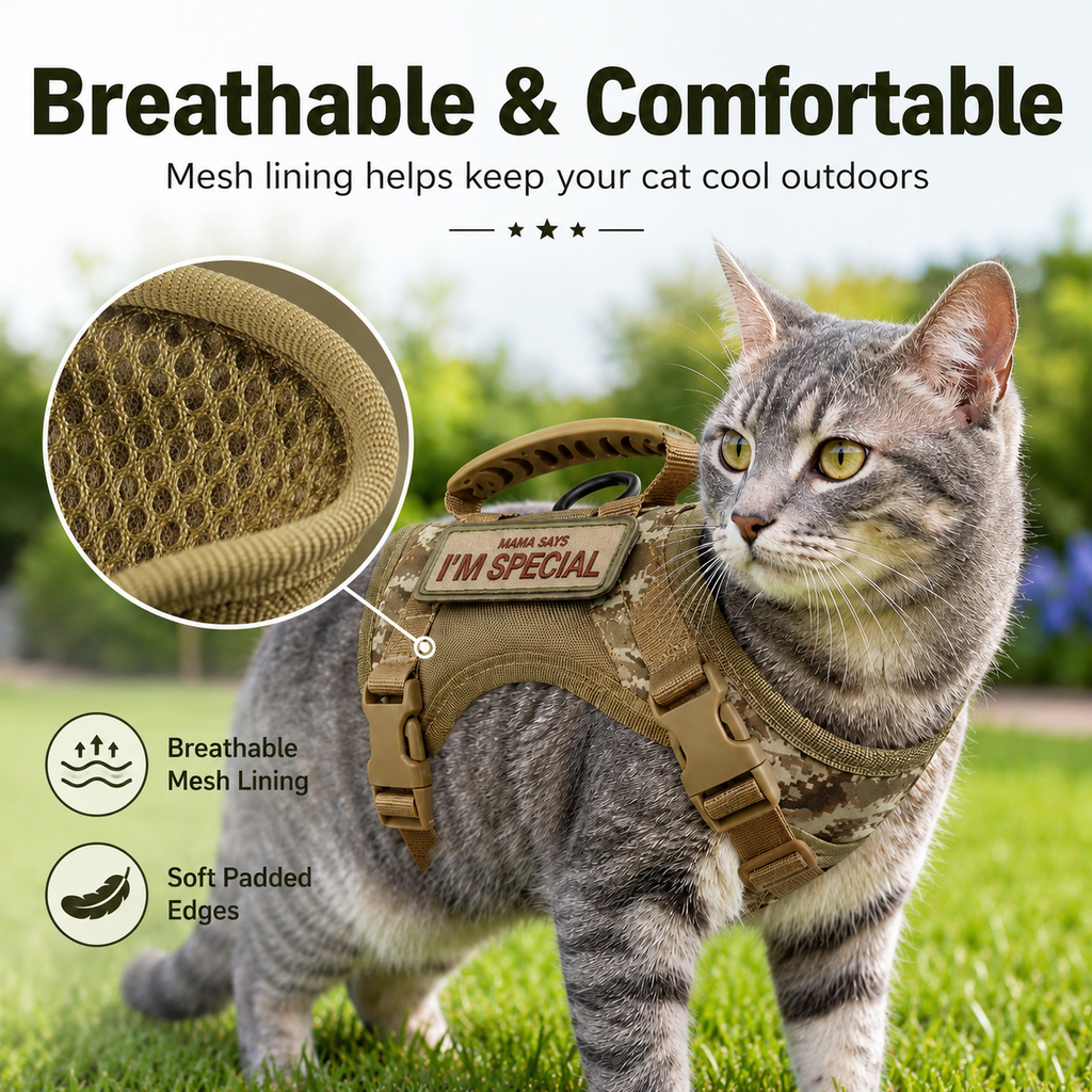 Escape-Resistant Adjustable Breathable Mesh Cat Harness (Vest-Style)
