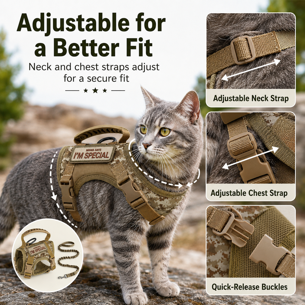 Escape-Resistant Adjustable Breathable Mesh Cat Harness (Vest-Style)