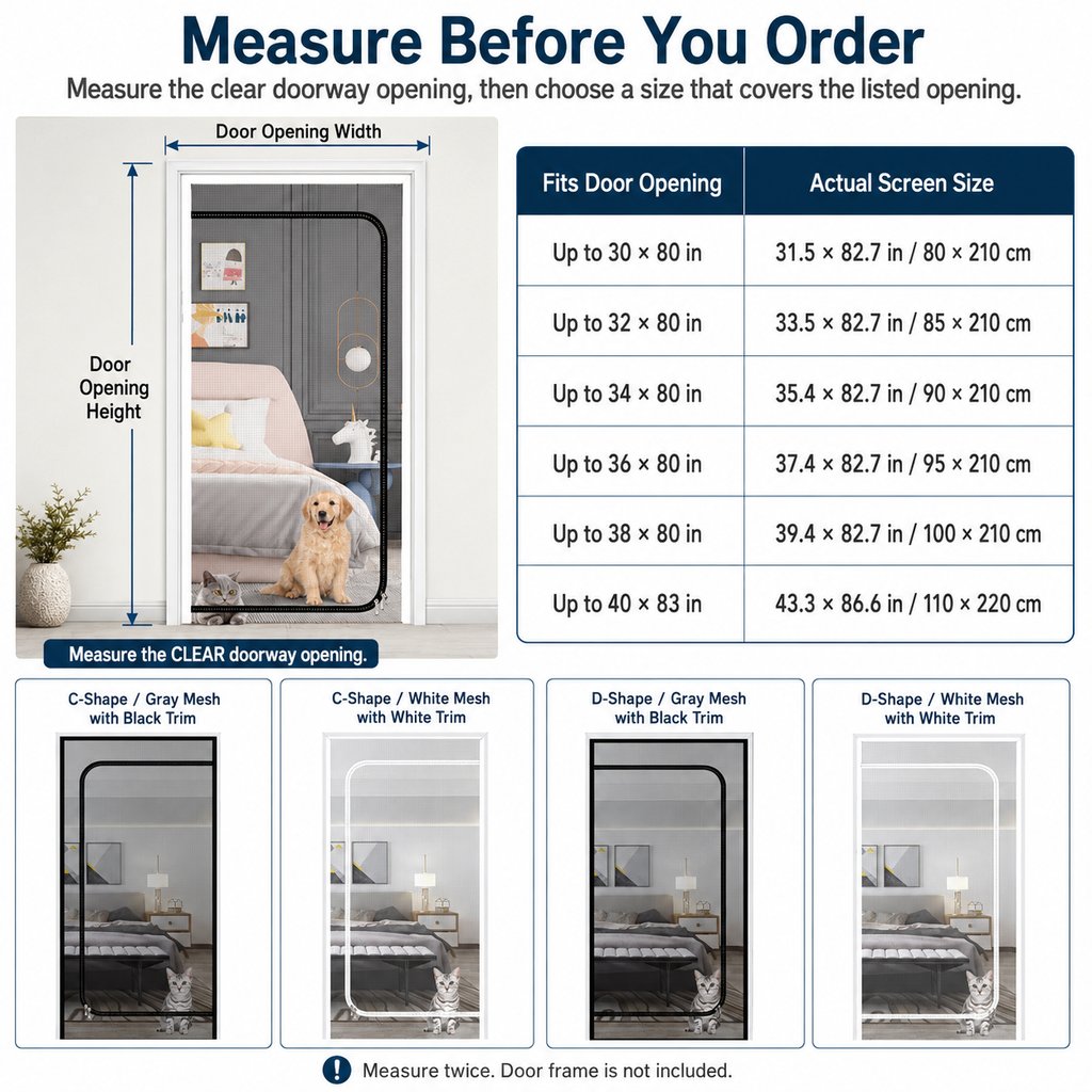 Fine-Grid Dual-Zipper Pet Mesh Door (No-Drill Install)