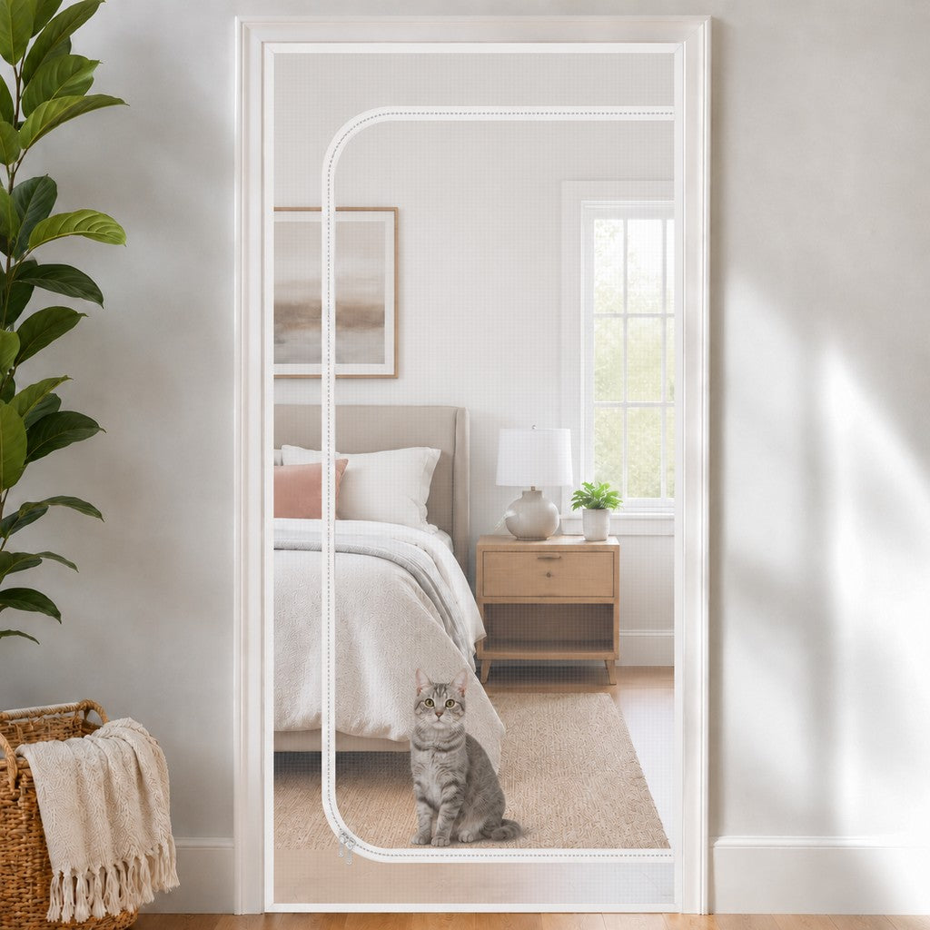 Fine-Grid Dual-Zipper Pet Mesh Door (No-Drill Install)
