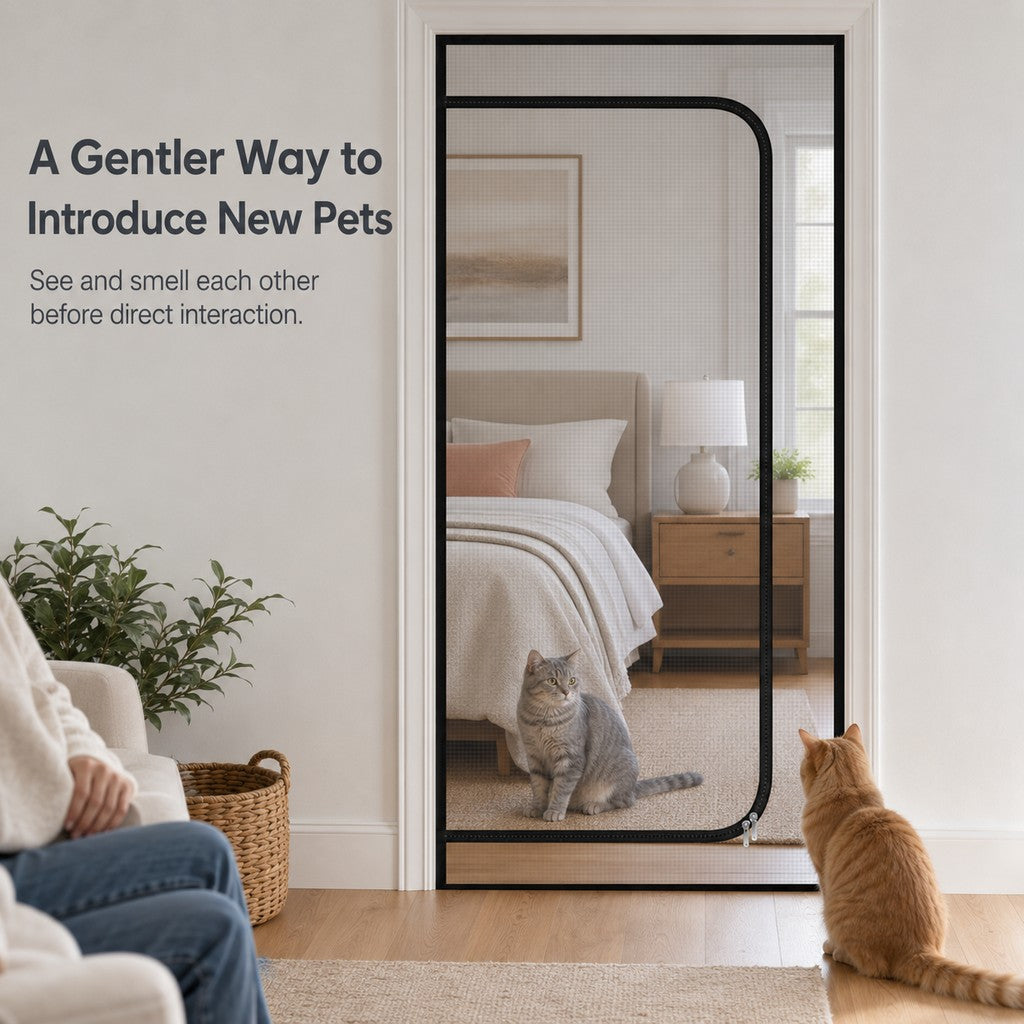 Fine-Grid Dual-Zipper Pet Mesh Door (No-Drill Install)