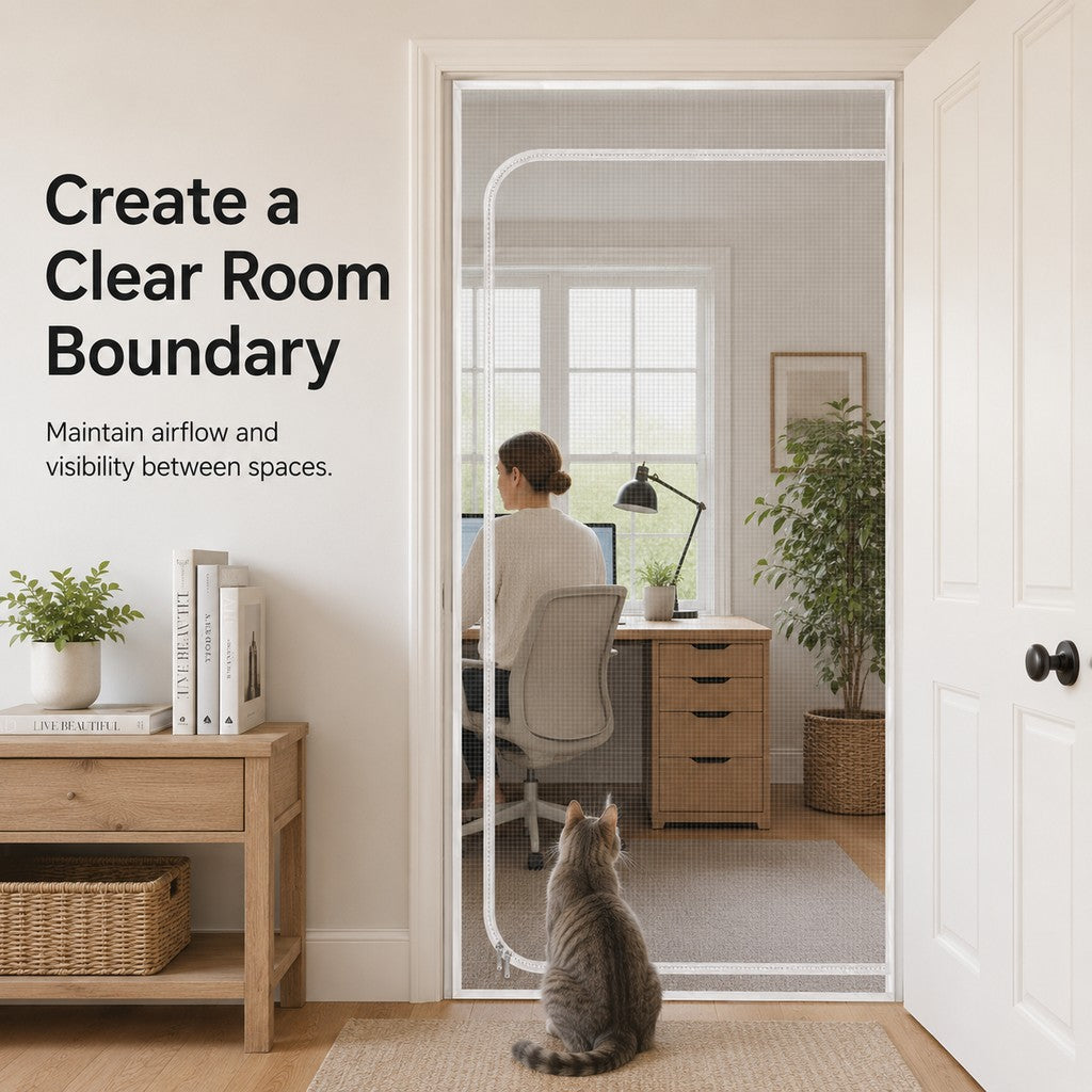 Fine-Grid Dual-Zipper Pet Mesh Door (No-Drill Install)