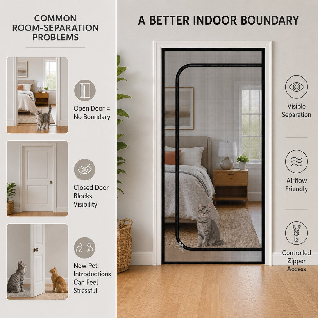 Fine-Grid Dual-Zipper Pet Mesh Door (No-Drill Install)