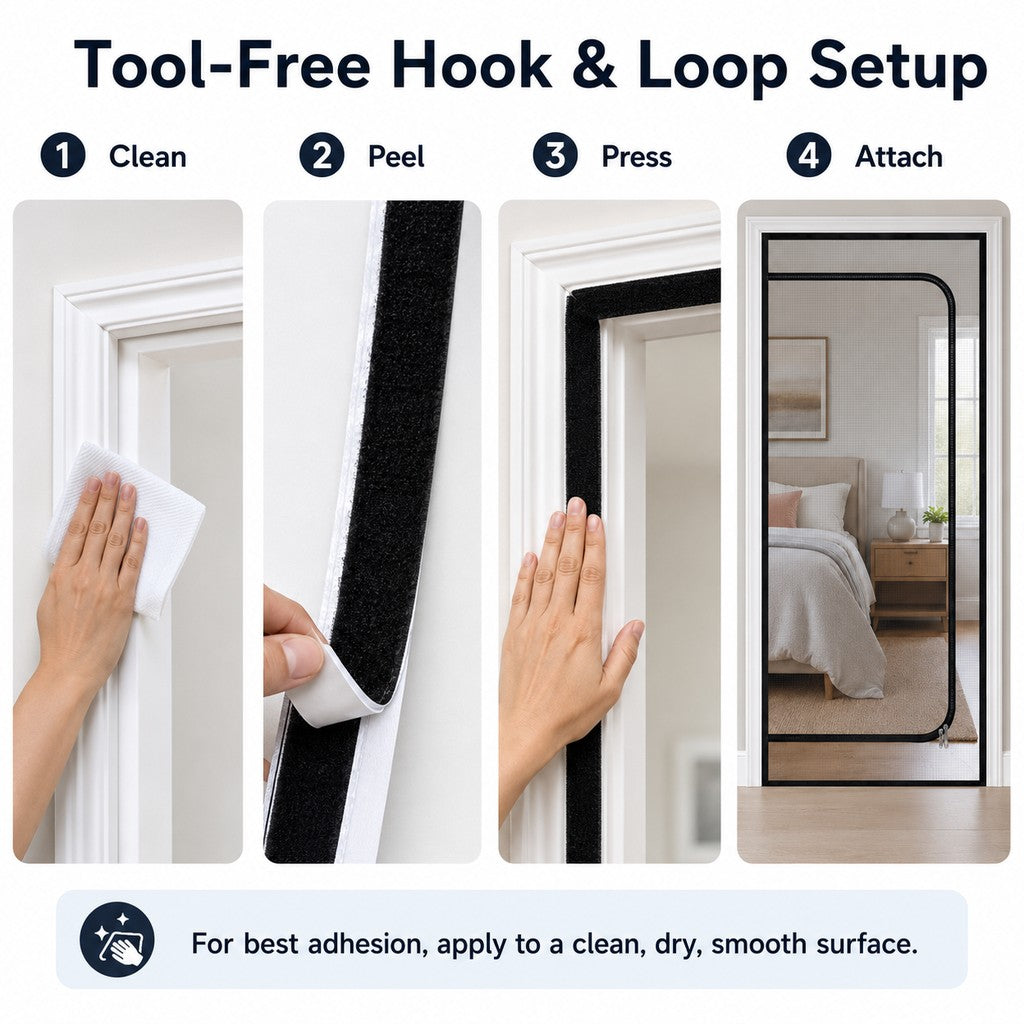 Fine-Grid Dual-Zipper Pet Mesh Door (No-Drill Install)
