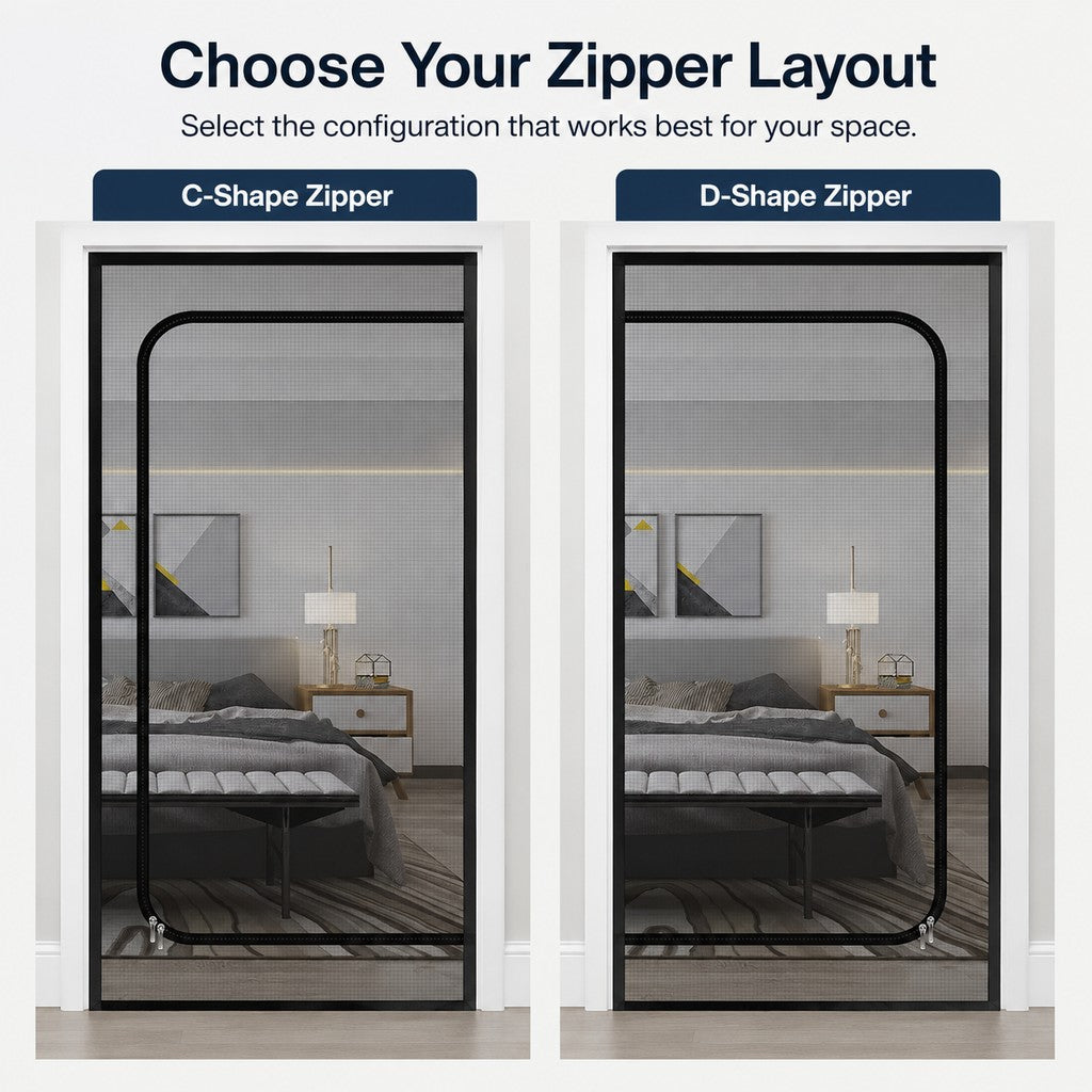 Fine-Grid Dual-Zipper Pet Mesh Door (No-Drill Install)