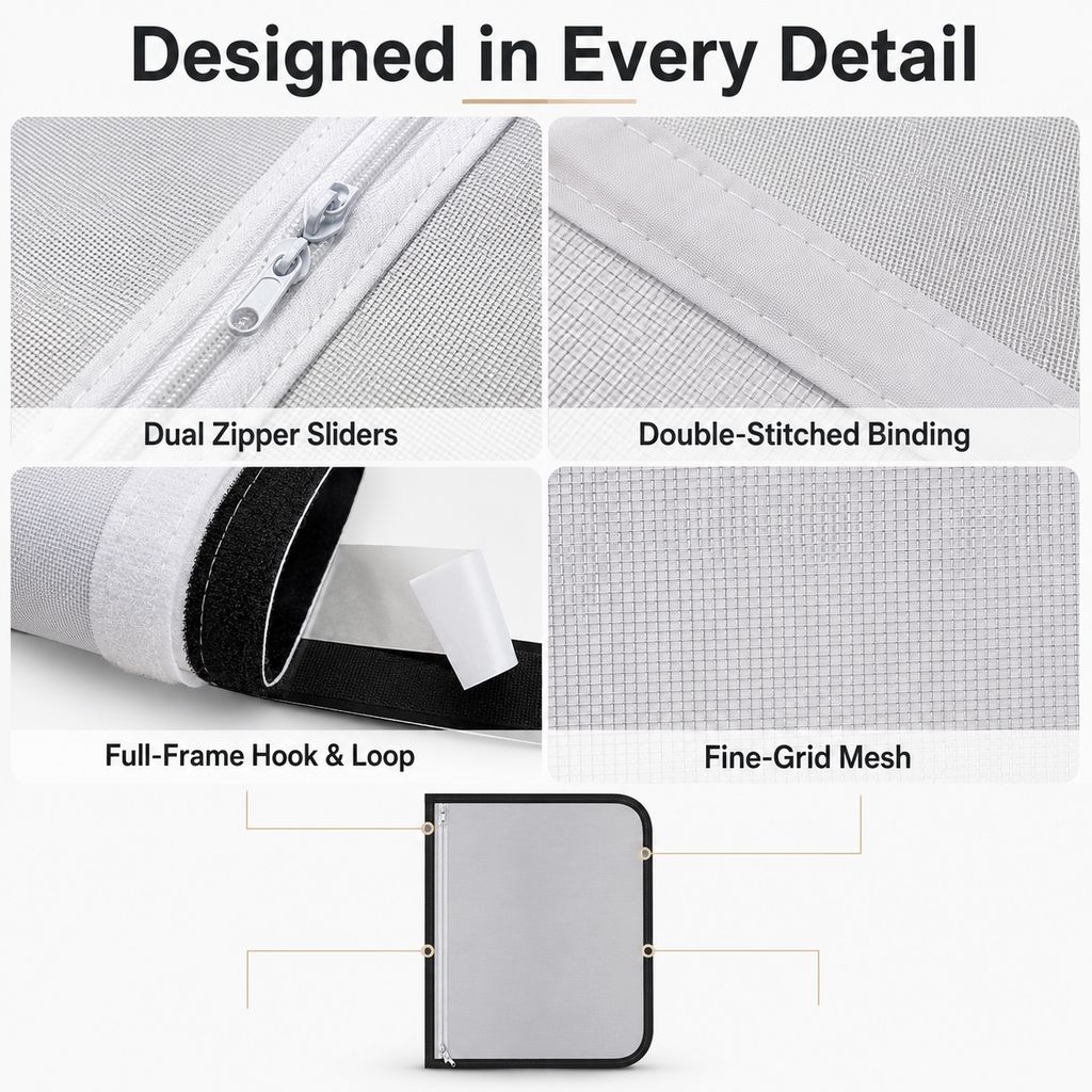 Fine-Grid Dual-Zipper Pet Mesh Door (No-Drill Install)