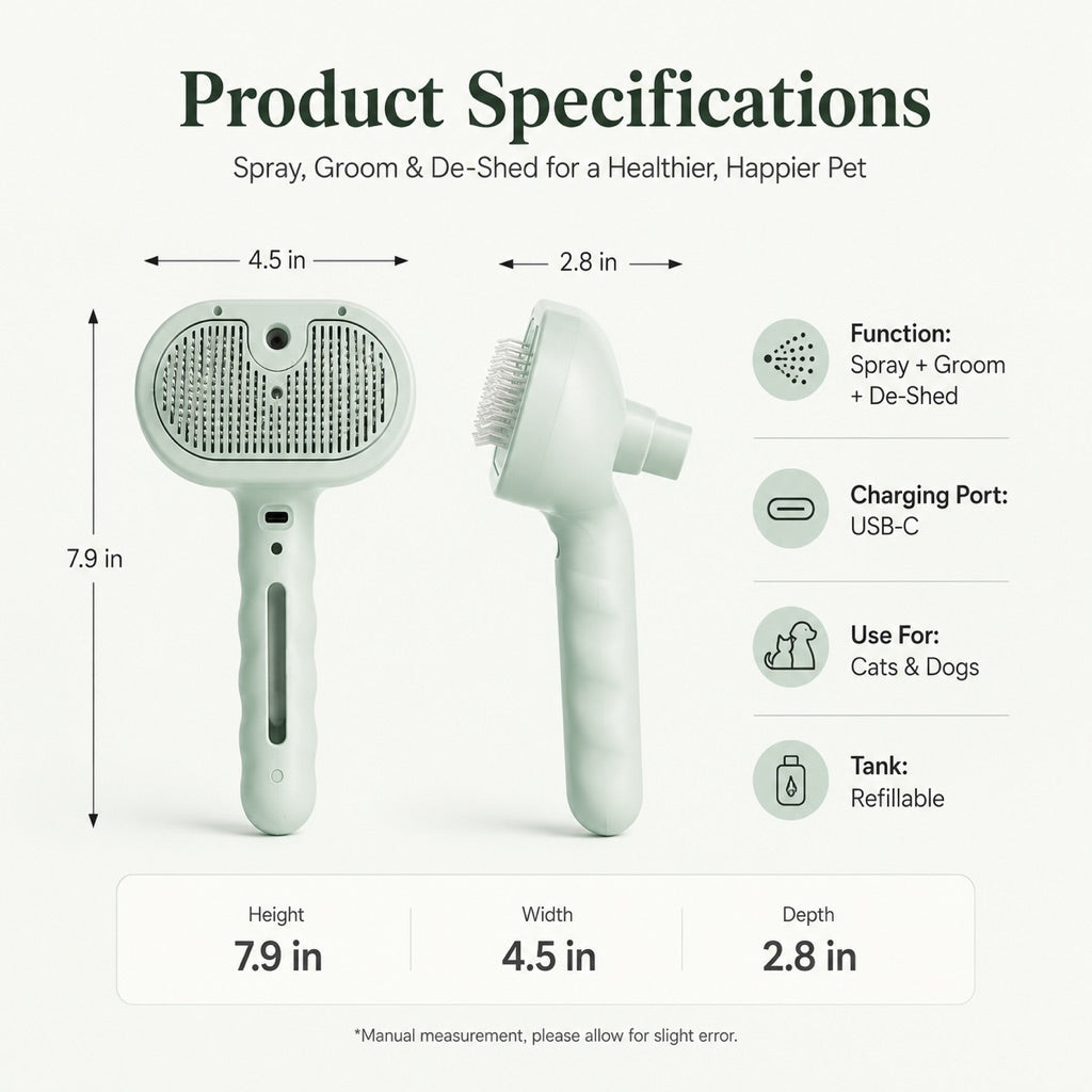 Fine-Mist Spray & One-Click Hair Release Pet Grooming Brush