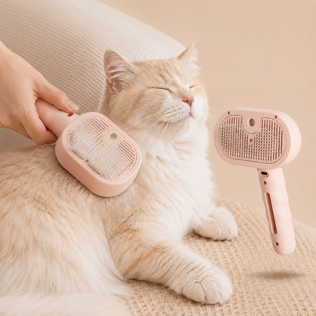 Fine-Mist Spray & One-Click Hair Release Pet Grooming Brush