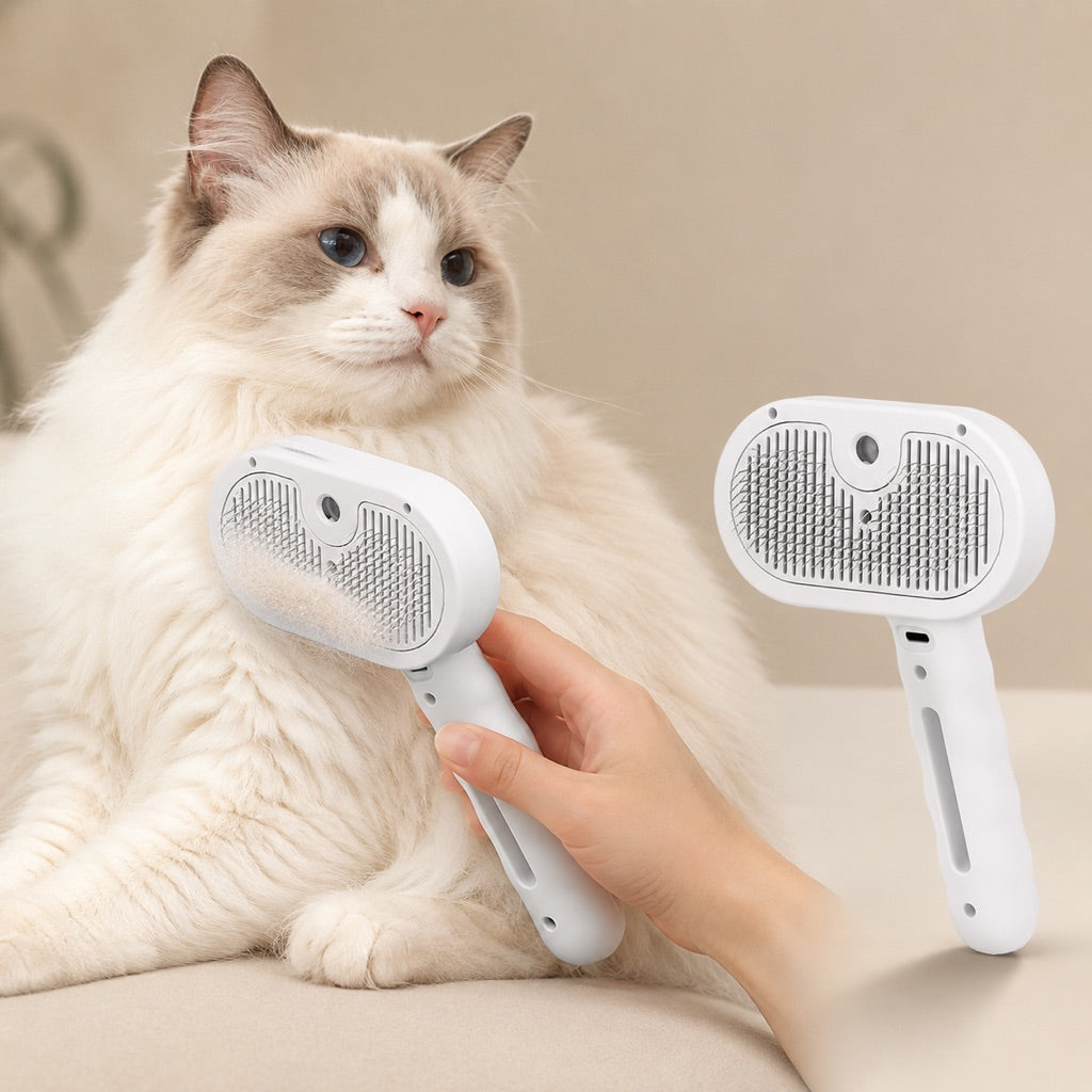Fine-Mist Spray & One-Click Hair Release Pet Grooming Brush