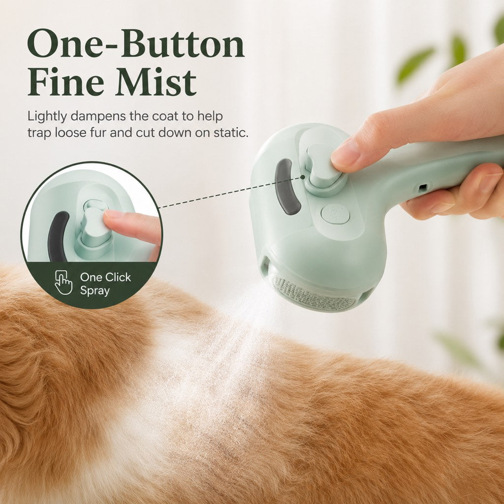 Fine-Mist Spray & One-Click Hair Release Pet Grooming Brush