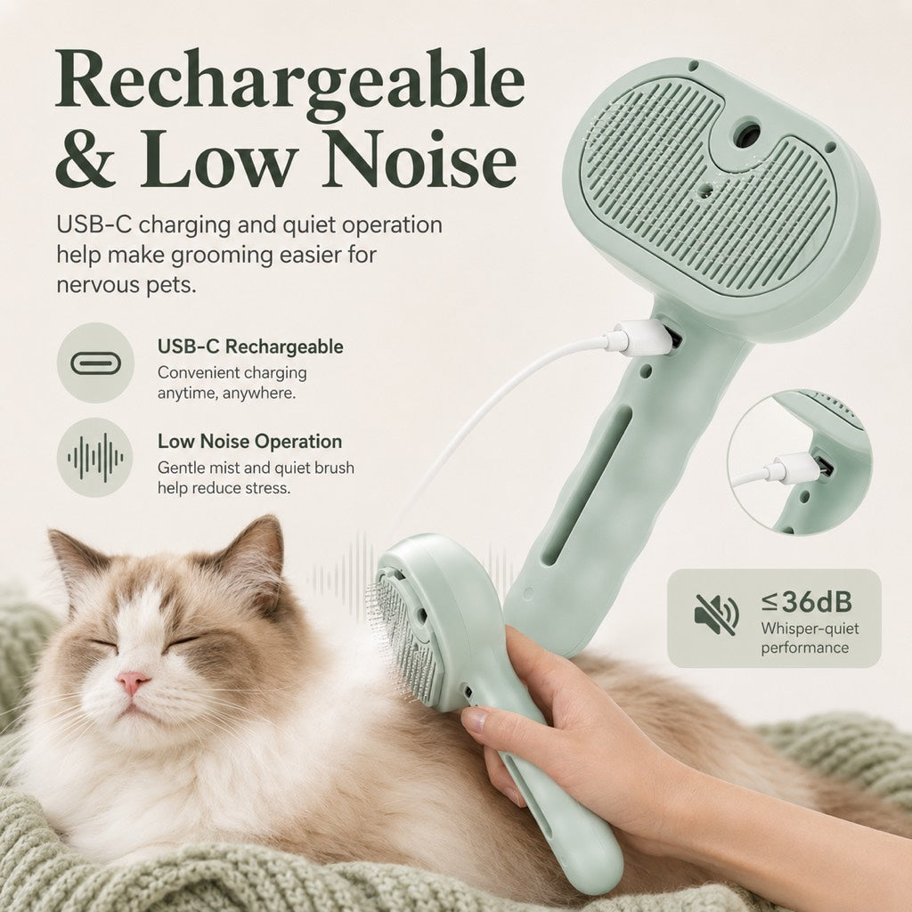 Fine-Mist Spray & One-Click Hair Release Pet Grooming Brush