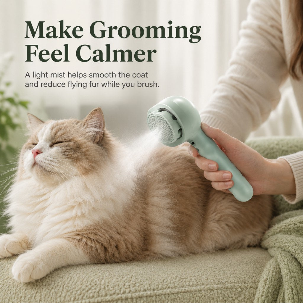 Fine-Mist Spray & One-Click Hair Release Pet Grooming Brush