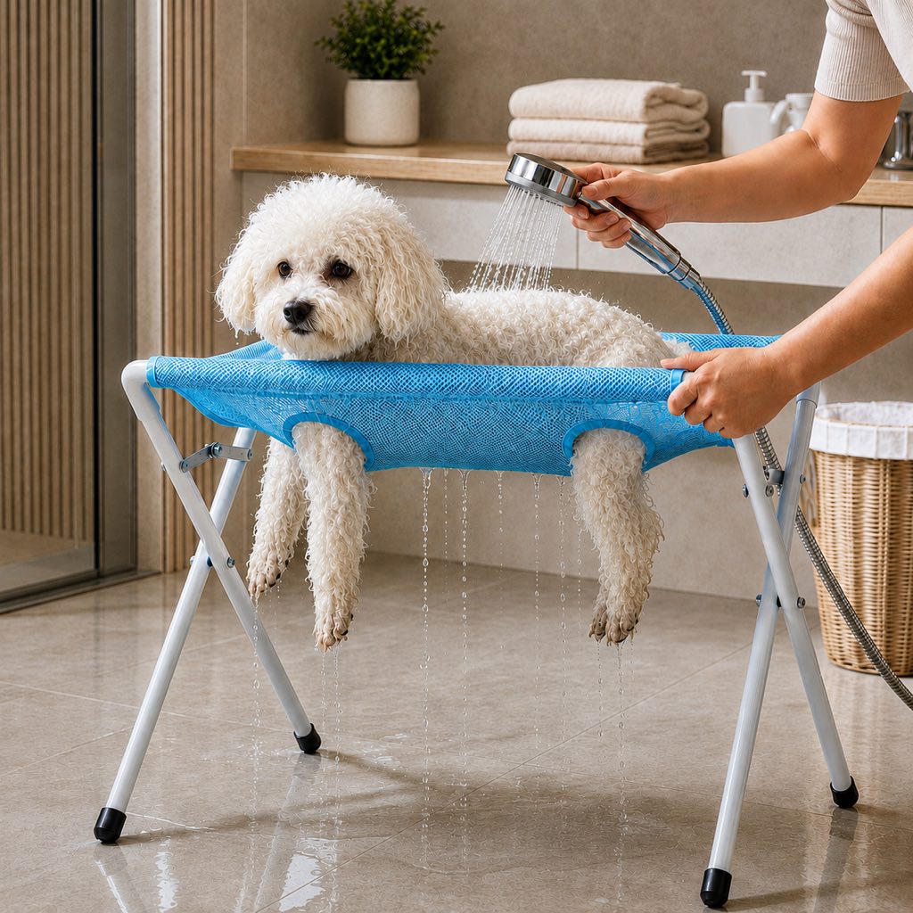 Foldable Elevated Breathable Mesh Pet Grooming Rack (Supports 44 lb)