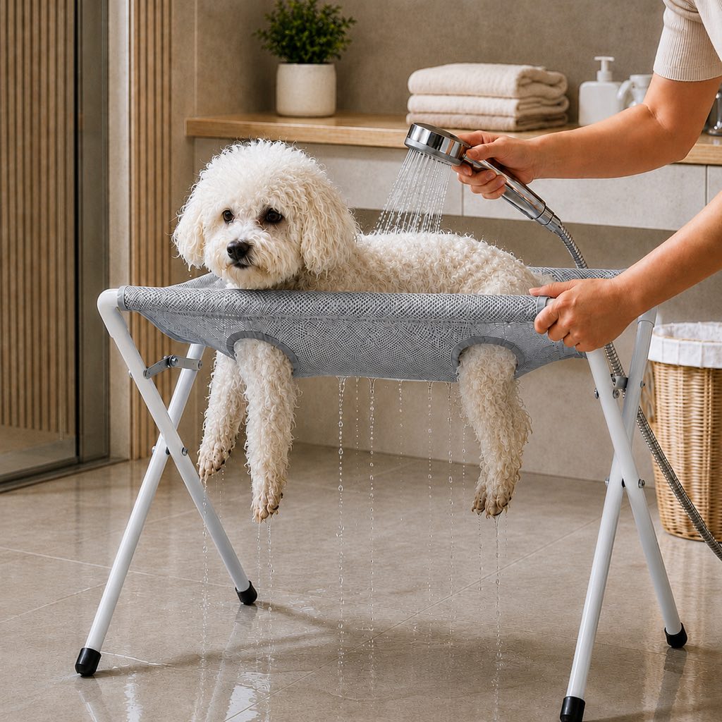 Foldable Elevated Breathable Mesh Pet Grooming Rack (Supports 44 lb)
