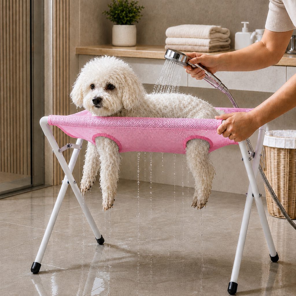 Foldable Elevated Breathable Mesh Pet Grooming Rack (Supports 44 lb)