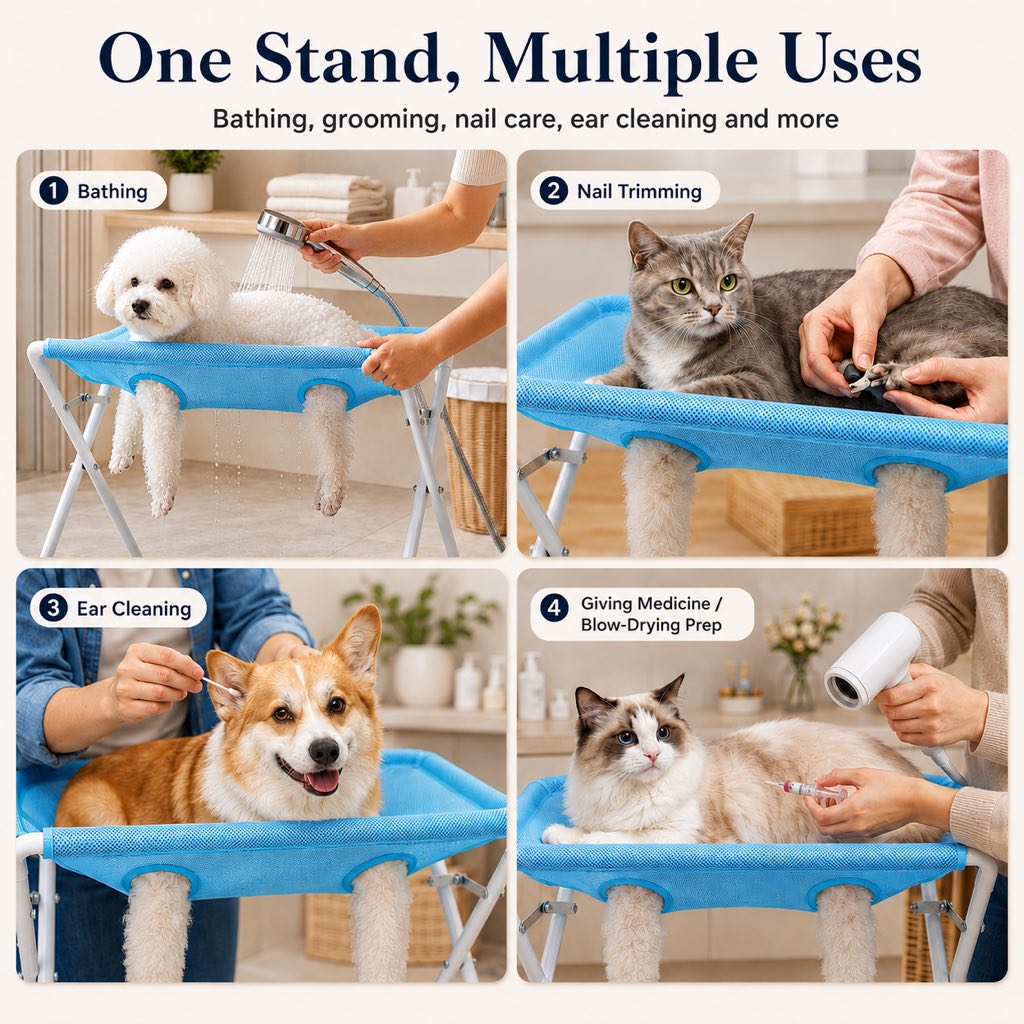 Foldable Elevated Breathable Mesh Pet Grooming Rack (Supports 44 lb)