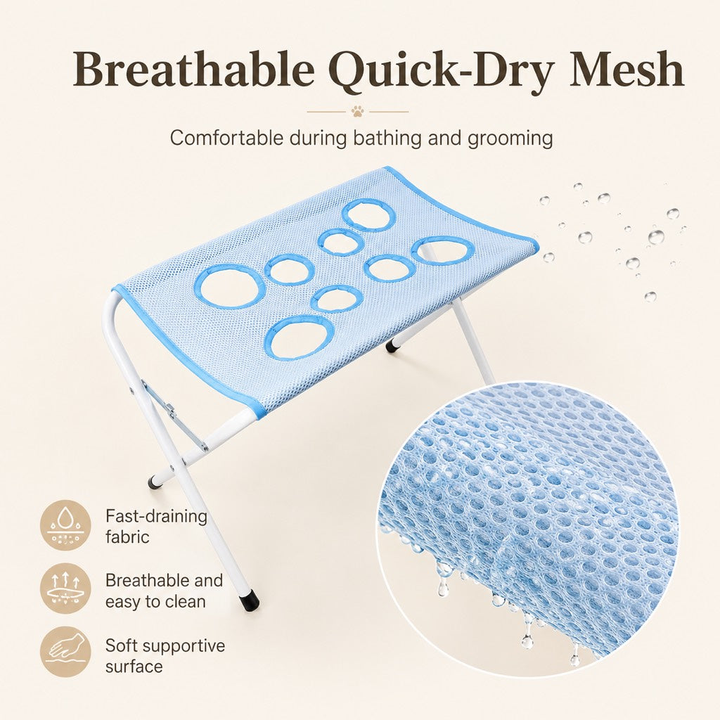 Foldable Elevated Breathable Mesh Pet Grooming Rack (Supports 44 lb)
