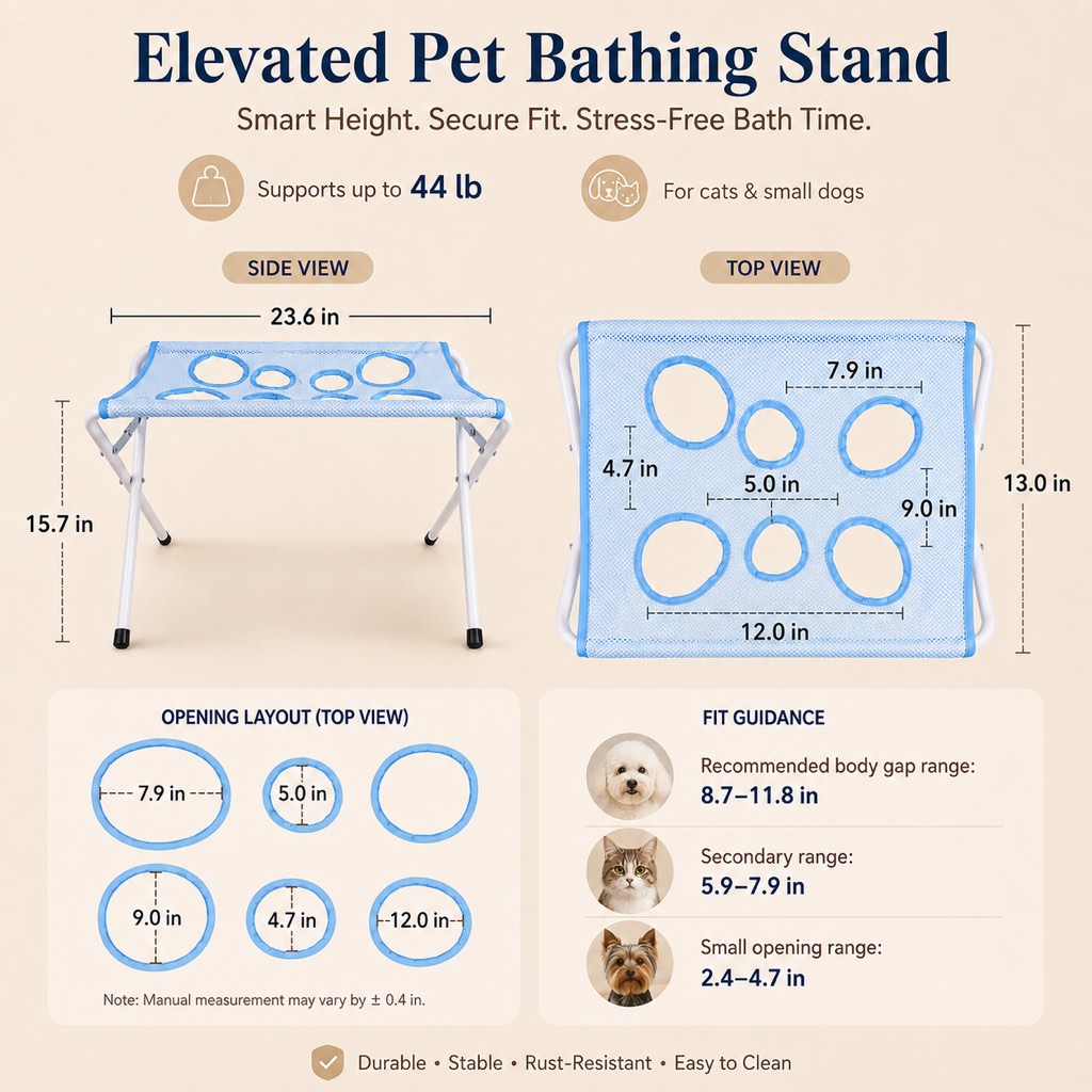 Foldable Elevated Breathable Mesh Pet Grooming Rack (Supports 44 lb)