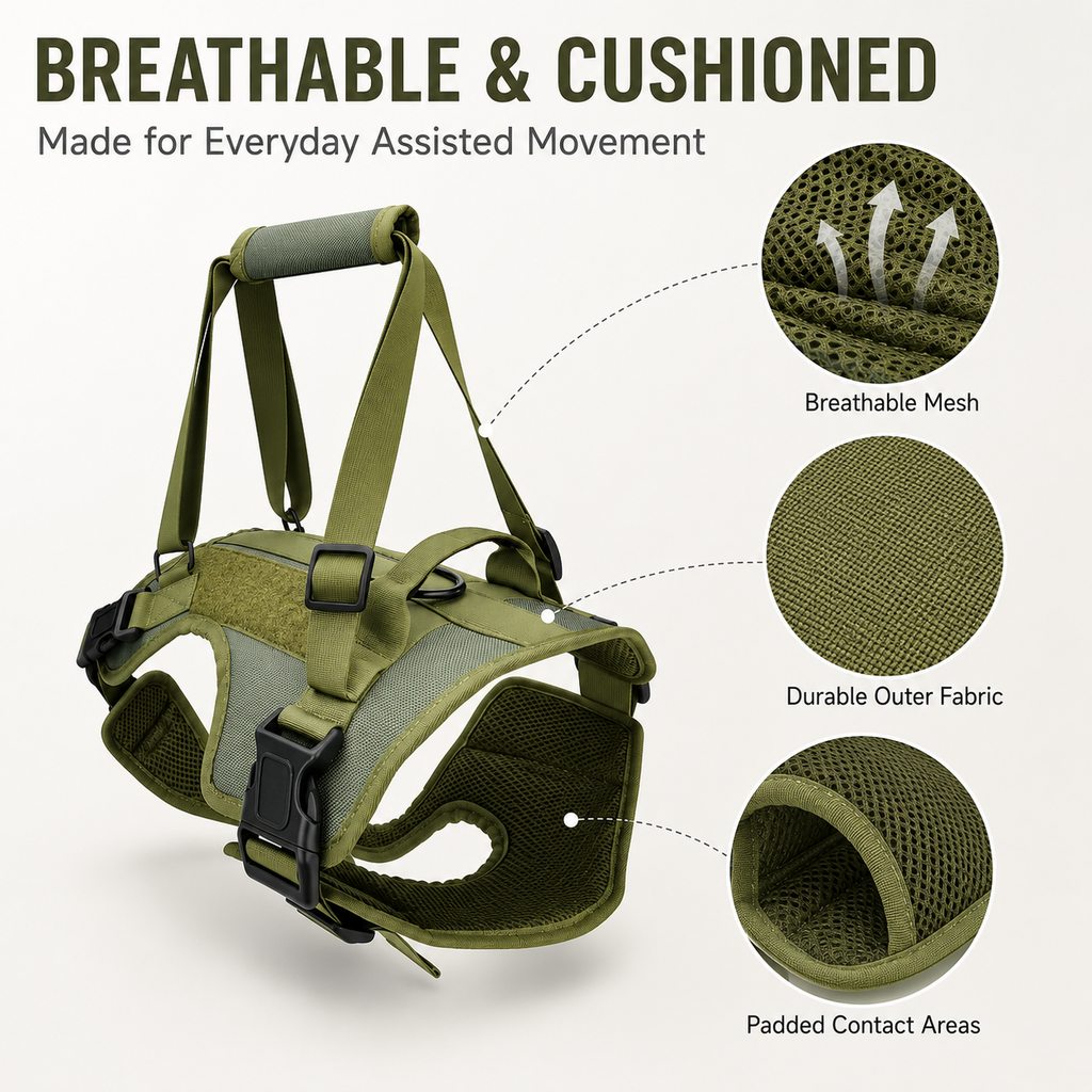 Full-Body Padded Dog Mobility Harness (Adjustable Lift Straps)
