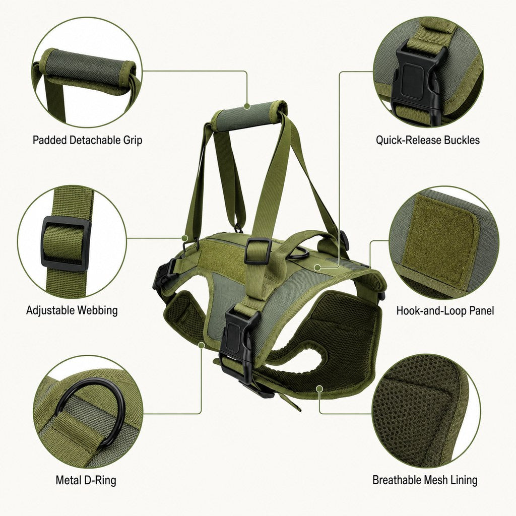 Full-Body Padded Dog Mobility Harness (Adjustable Lift Straps)