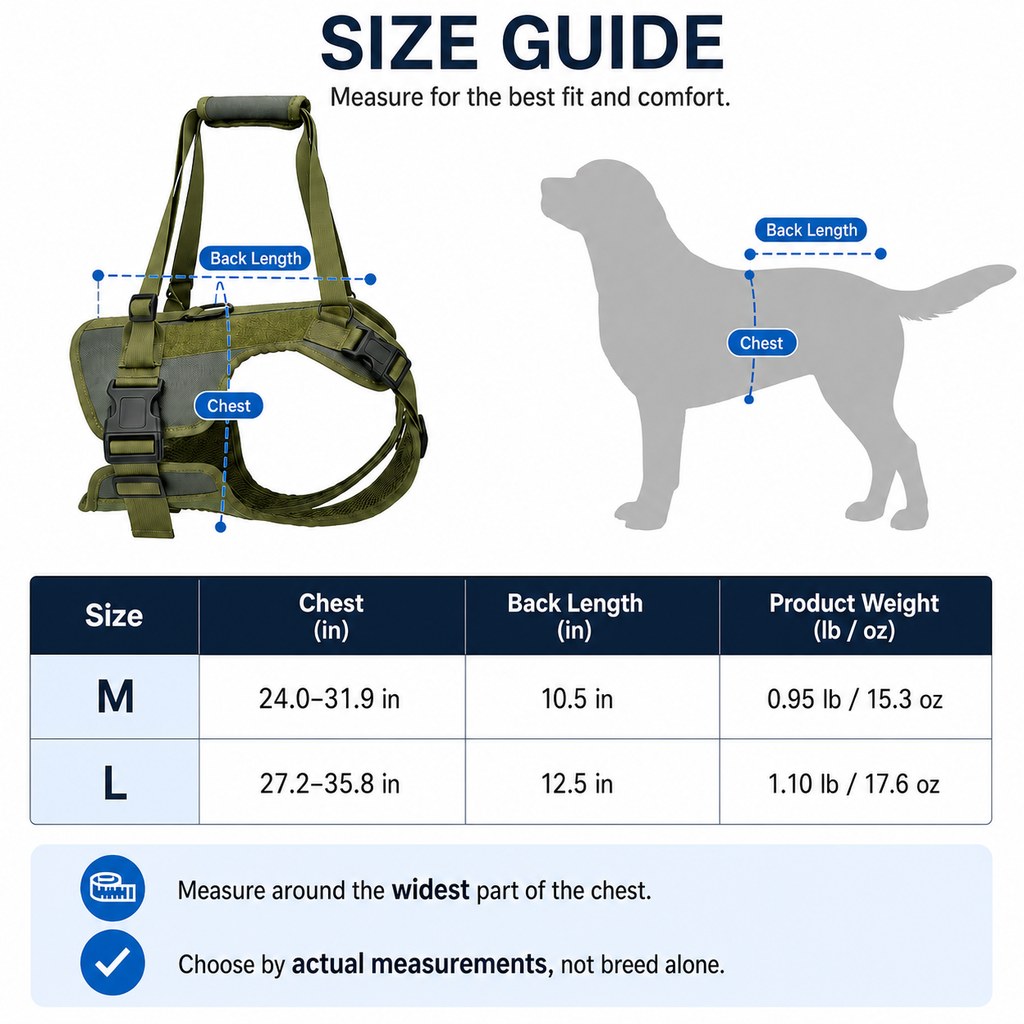 Full-Body Padded Dog Mobility Harness (Adjustable Lift Straps)