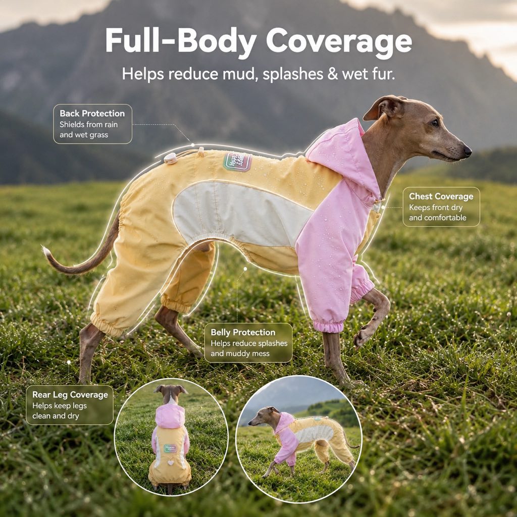 Full-Body Waterproof & Breathable Dog Rain Suit (Built-In Leash Ring)