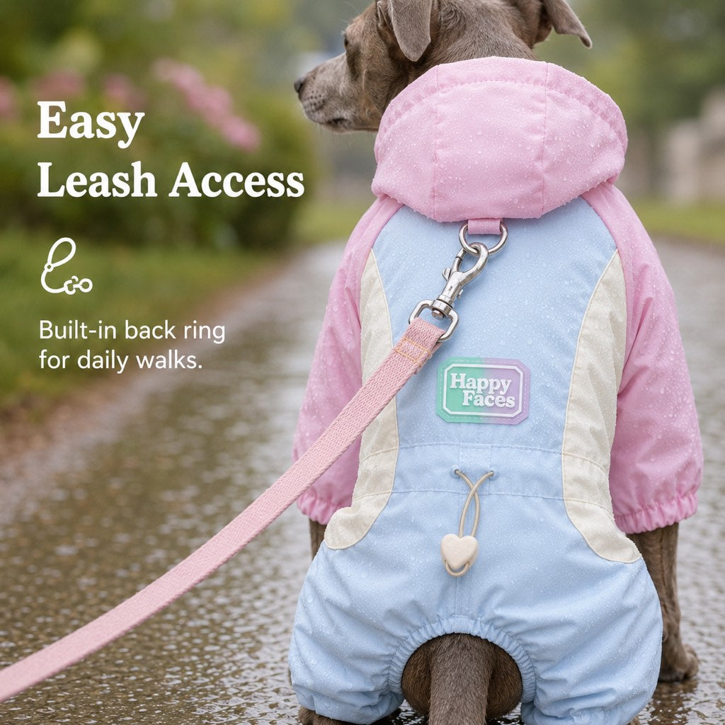 Full-Body Waterproof & Breathable Dog Rain Suit (Built-In Leash Ring)
