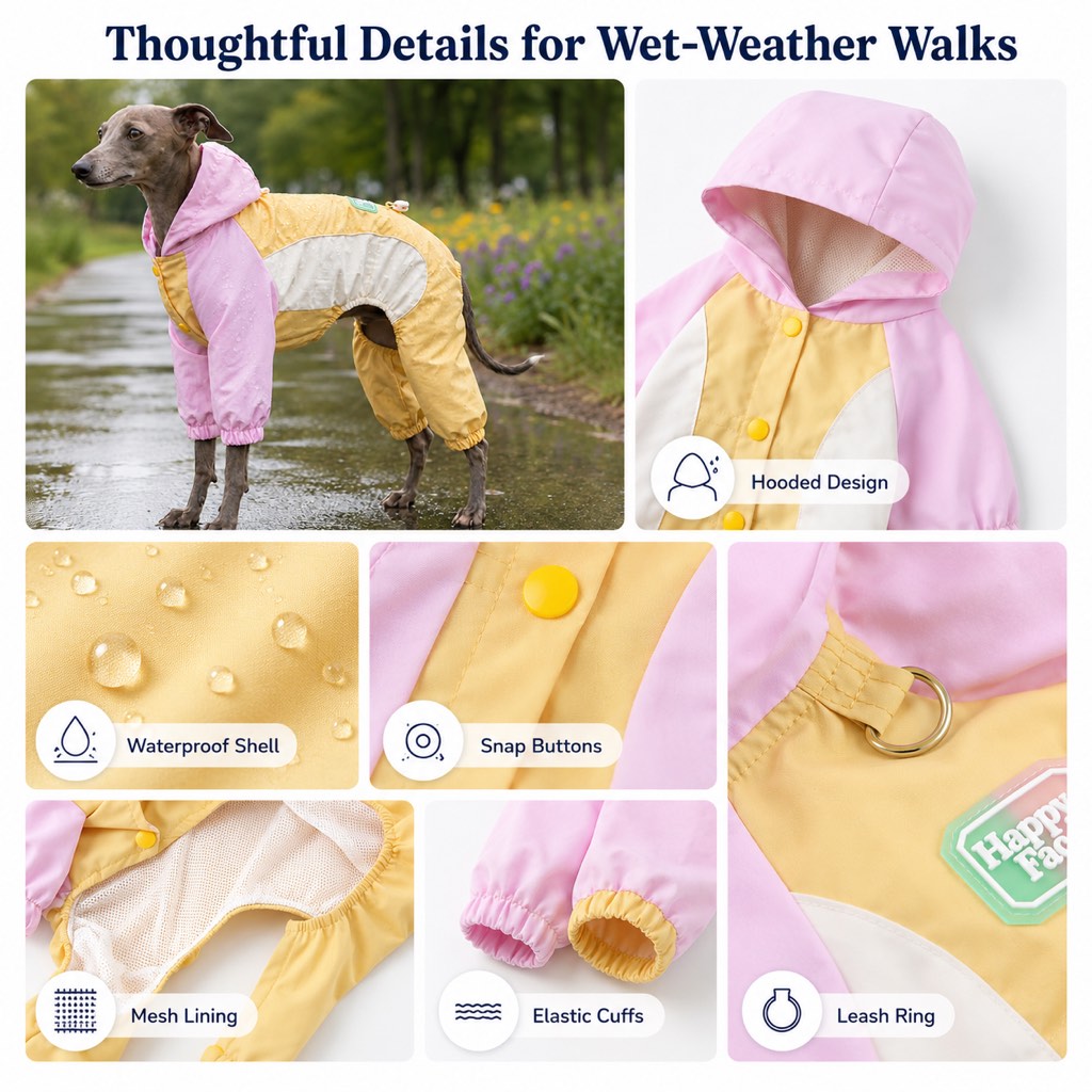 Full-Body Waterproof & Breathable Dog Rain Suit (Built-In Leash Ring)