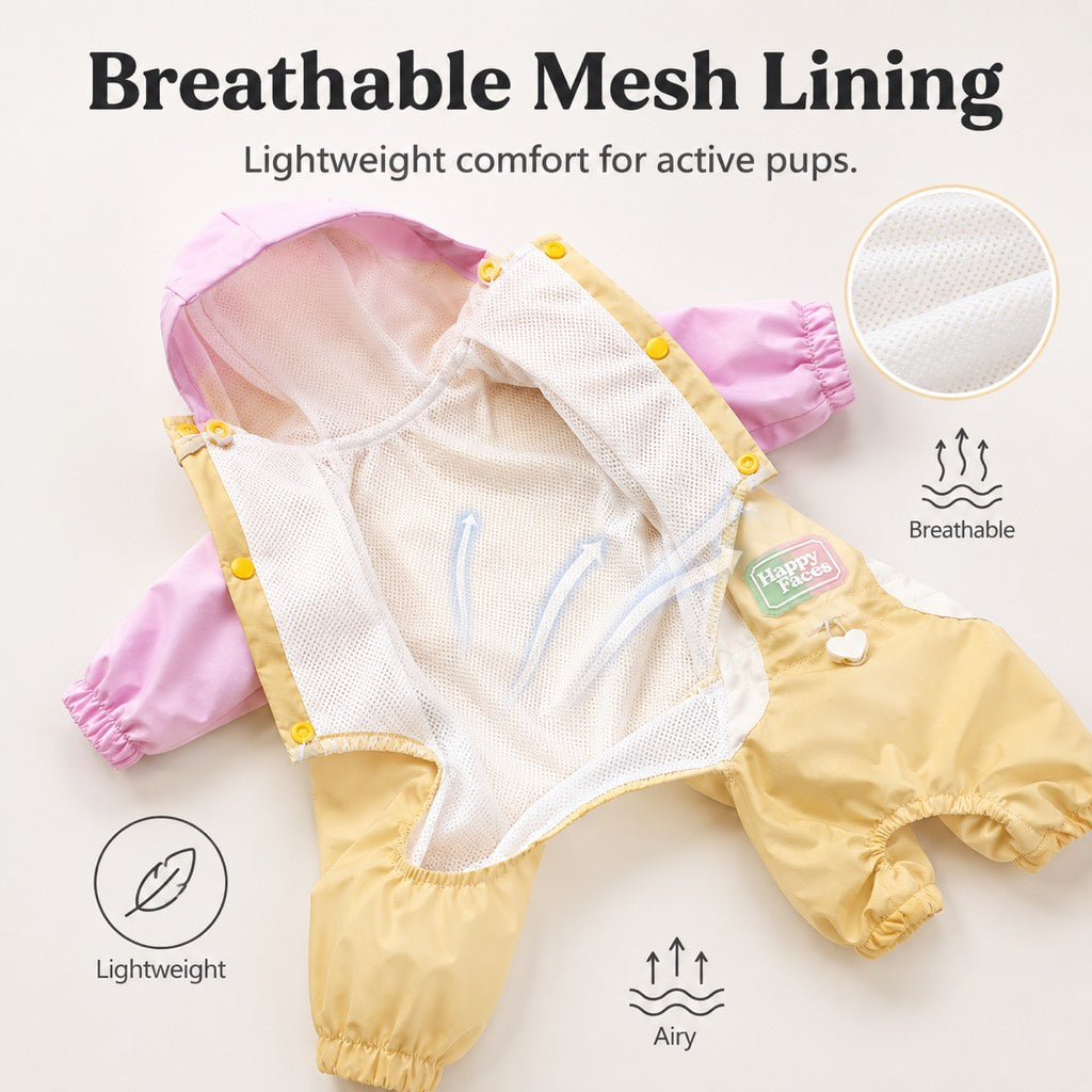 Full-Body Waterproof & Breathable Dog Rain Suit (Built-In Leash Ring)