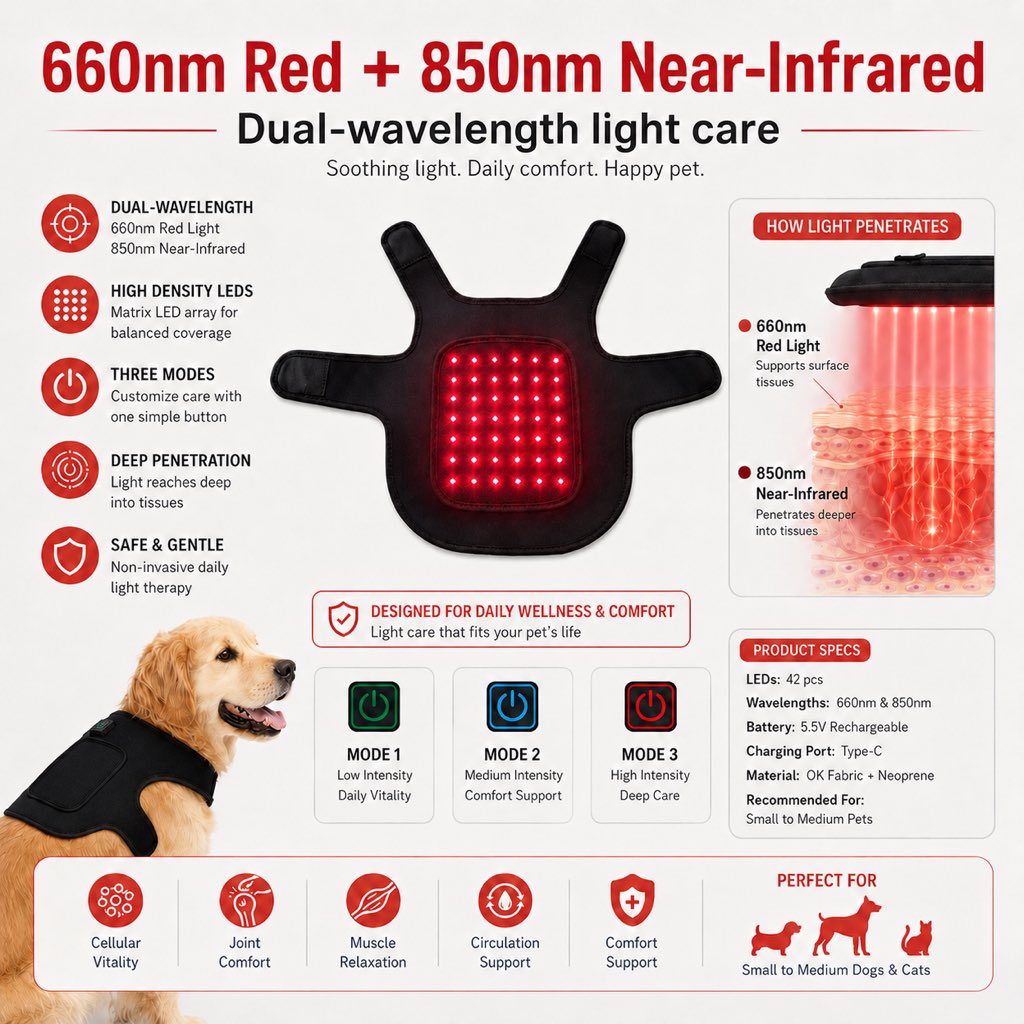 Hands-Free Red & Near-Infrared Vest (For French Bulldogs)