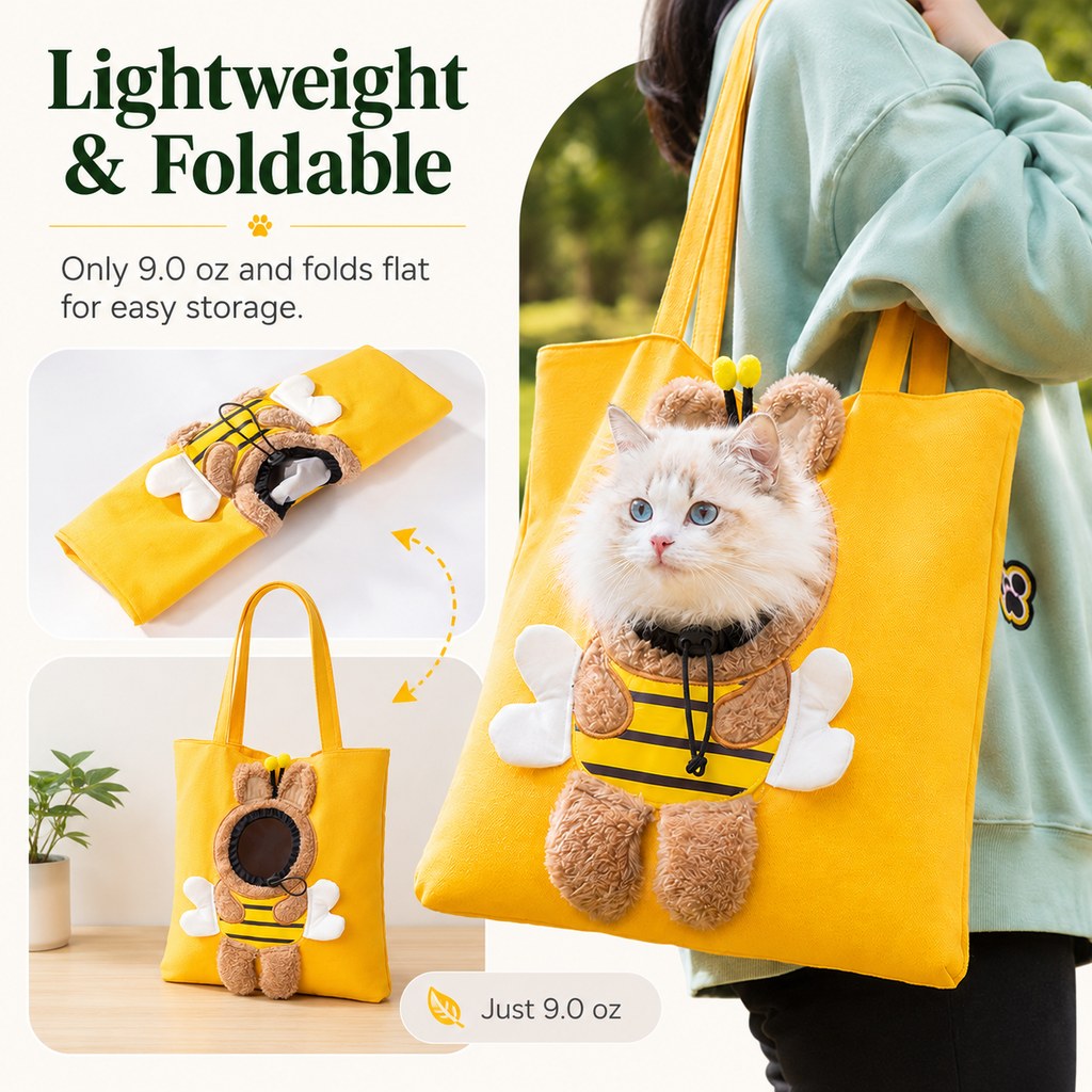 Head-Out Breathable Canvas Pet Carrier Tote (Foldable)