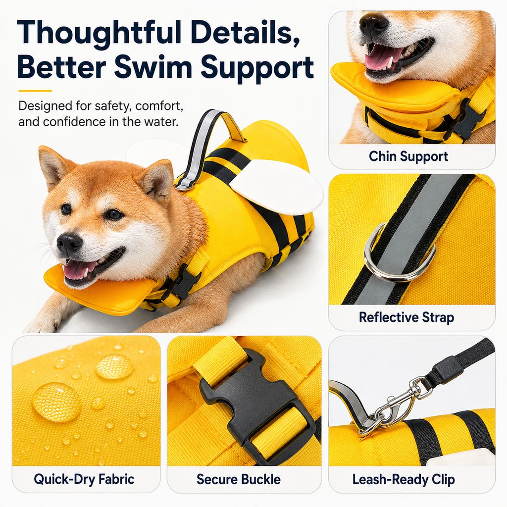 High-Visibility Chin Float & Rescue Handle Dog Life Jacket